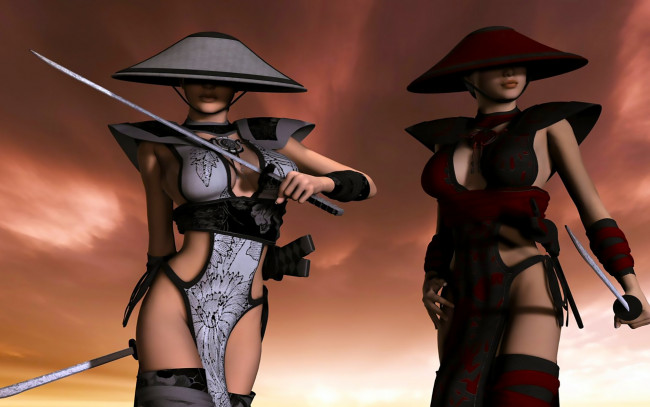 Обои картинки фото 3д графика, фантазия , fantasy, фон, взгляд, девушки