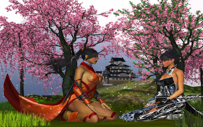 Обои картинки фото 3д графика, люди , people, фон, взгляд, девушки