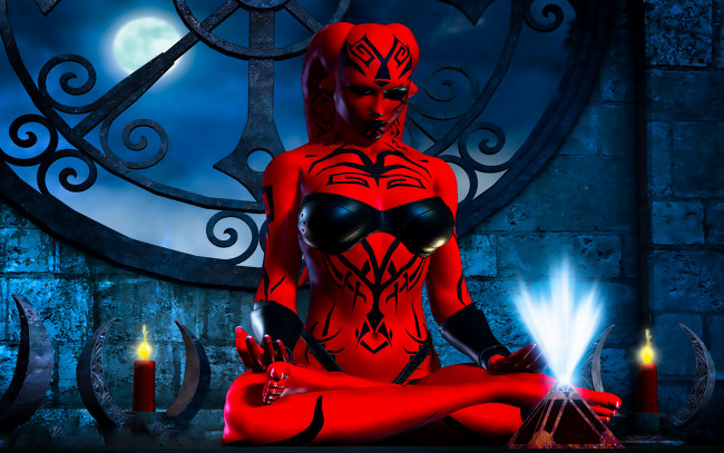 Обои картинки фото 3д графика, существа , creatures, фон, взгляд, девушка