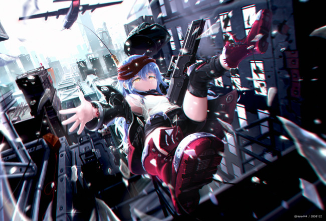 Обои картинки фото аниме, оружие,  техника,  технологии, девушка