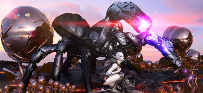 Обои картинки фото 3д графика, существа , creatures, фон, взгляд, девушка