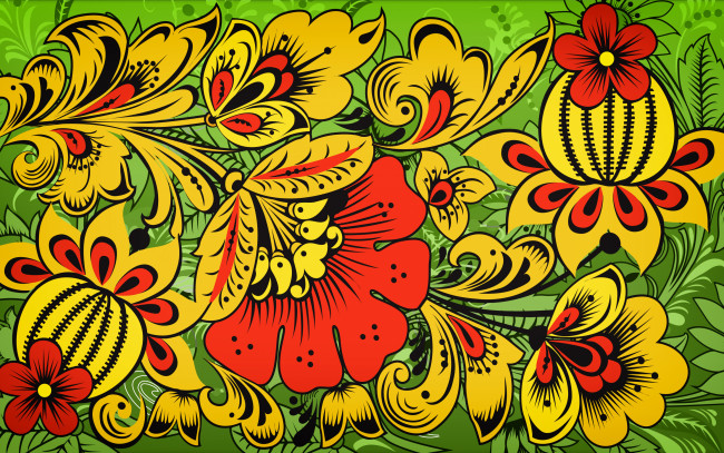 Обои картинки фото векторная графика, цветы , flowers, иван, иваныч, madeinkipish, хохломская, роспись, хохлома, арт, русская, стиль, узор, цветы, фон