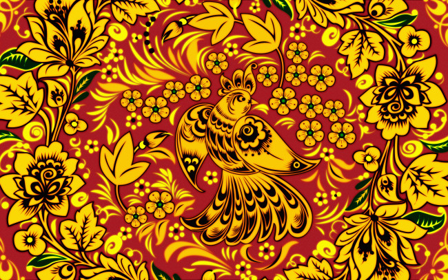Обои картинки фото векторная графика, птицы , птицы, madeinkipish, птица, цветы, хохлома, арт, роспись, хохломская, русская, стиль, иван, иваныч