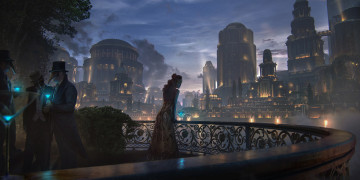 Картинка фэнтези иные+миры +иные+времена платье город маски мужчины девушка