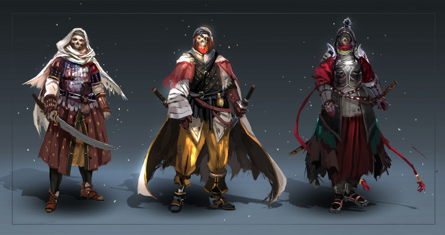 Обои картинки фото фэнтези, нежить, фон, существо, оружие, униформа, взгляд, череп