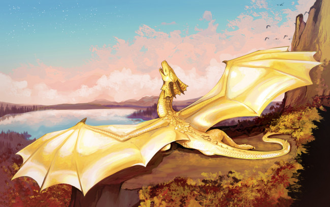 Обои картинки фото фэнтези, драконы, крылья, фон, дракон
