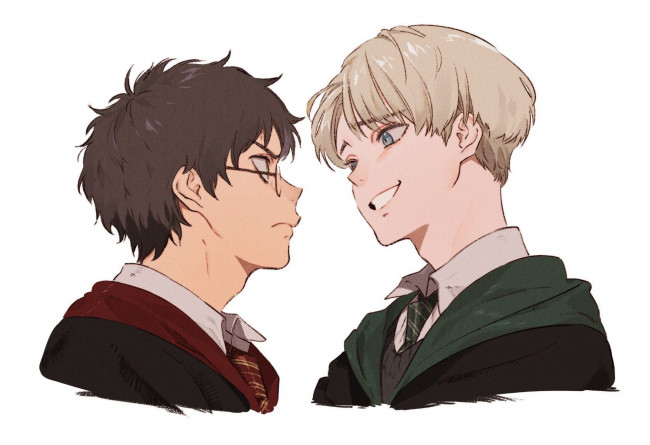 Обои картинки фото рисованное, кино, разговор, драко, малфой, гарри, поттер