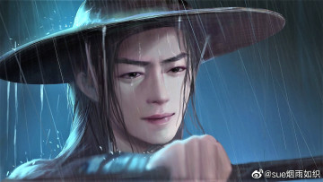 Картинка рисованное кино +мультфильмы вэй усянь шляпа дождь слезы флейта