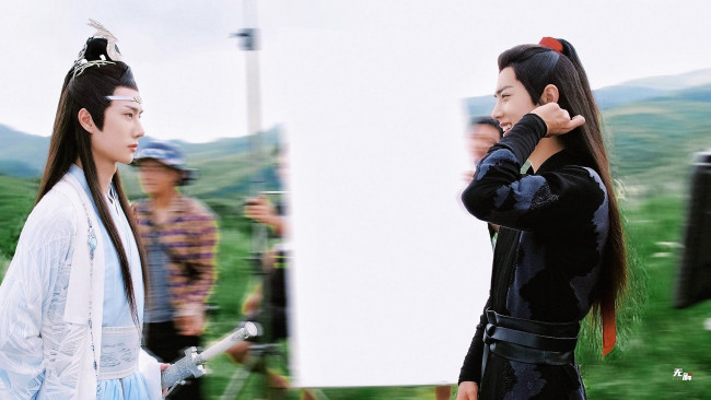 Обои картинки фото разное, знаменитости, ван, ибо, сяо, чжань, костюмы, съемки, стафф