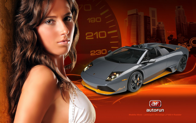 Обои картинки фото lamborghini, murcielago, lp, 650, автомобили, авто, девушками