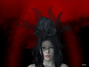 Картинка 3д графика portraits портрет красный бантик девушка вуаль