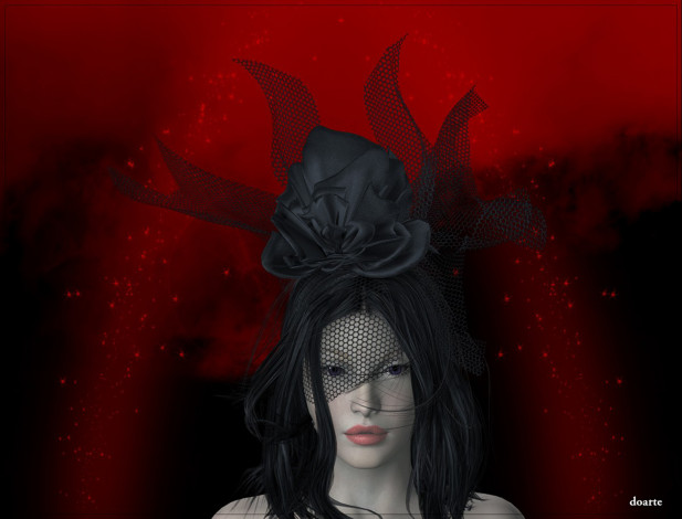 Обои картинки фото 3д, графика, portraits, портрет, красный, бантик, девушка, вуаль