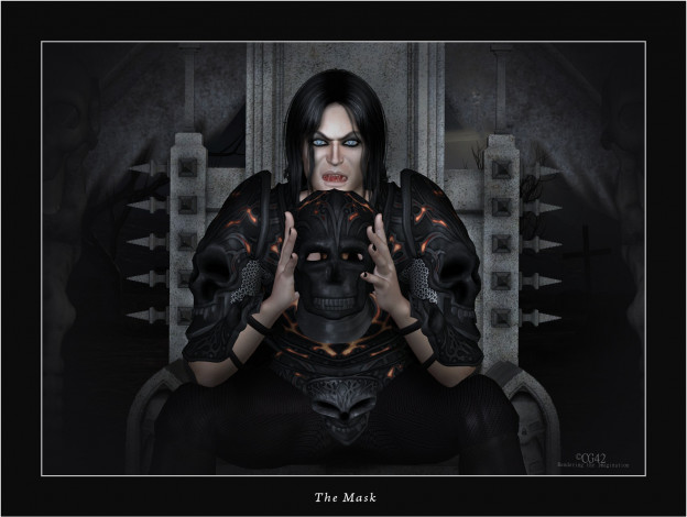 Обои картинки фото 3д, графика, fantasy, фантазия, человек, маска, кресло