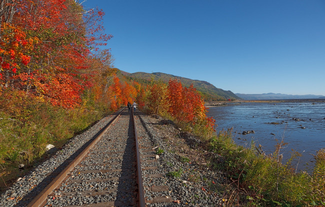Обои картинки фото разное, транспортные, средства, магистрали, лес, река, рельсы, горы