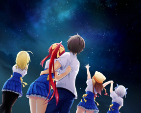 Картинка аниме *unknown+ другое девушки школьники ibuki naduna akatsuki arisa reimei kaho форма звезды ночь небо michibiki honoka ano harewataru sora yori takaku chiri арт atlanta парень
