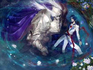 Картинка аниме -weapon +blood+&+technology astarone art крылья доспехи кровь рана парень воин