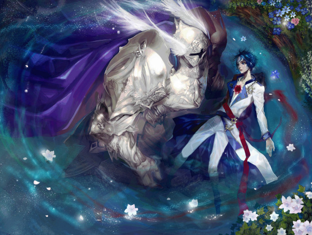 Обои картинки фото аниме, -weapon,  blood & technology, astarone, art, крылья, доспехи, кровь, рана, парень, воин