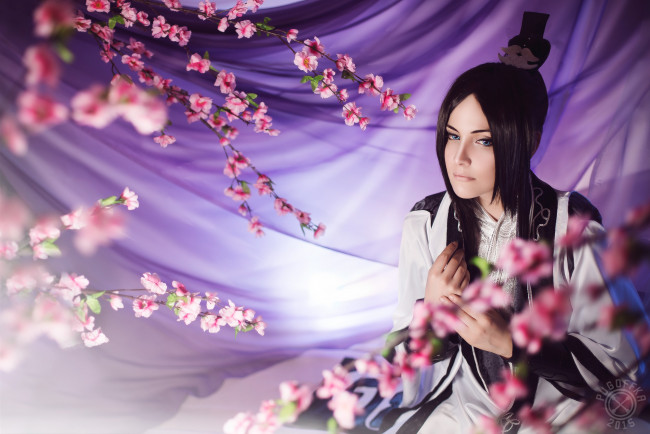 Обои картинки фото разное, cosplay , косплей, азиат, человек, цветы, арт