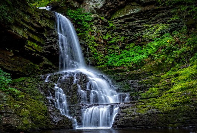 Обои картинки фото природа, водопады, река, лес, водопад