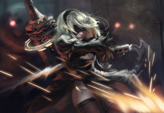 Картинка видео+игры nier +automata фон девушка меч