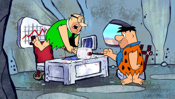 Картинка мультфильмы the+flintstones мужчина эмоции стол монитор двое