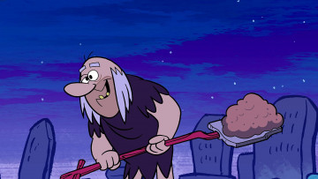 Картинка мультфильмы the+flintstones мужчина лопата ночь могила