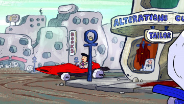 Картинка мультфильмы the+flintstones женщина машина магазин витрина здание