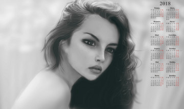 Картинка календари рисованные +векторная+графика девушка лицо черно-белое
