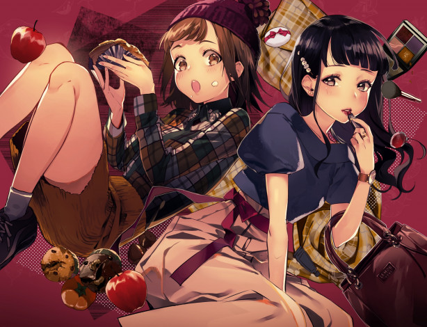 Обои картинки фото аниме, unknown,  другое, девушки, взгляд, фон