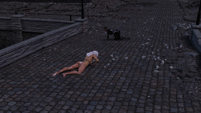 Обои картинки фото 3д графика, фантазия , fantasy, борьба, фон, взгляд, девушки