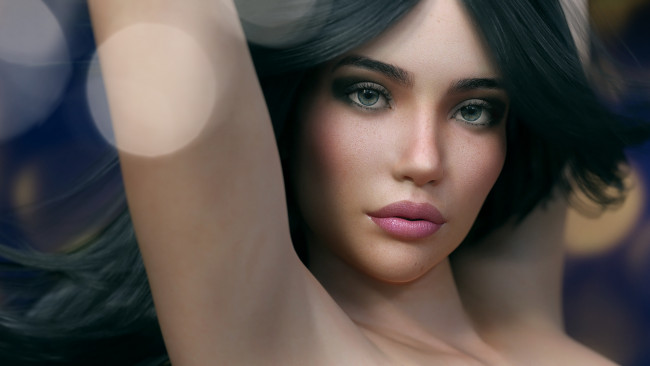 Обои картинки фото 3д графика, портрет , portraits, девушка, фон, взгляд