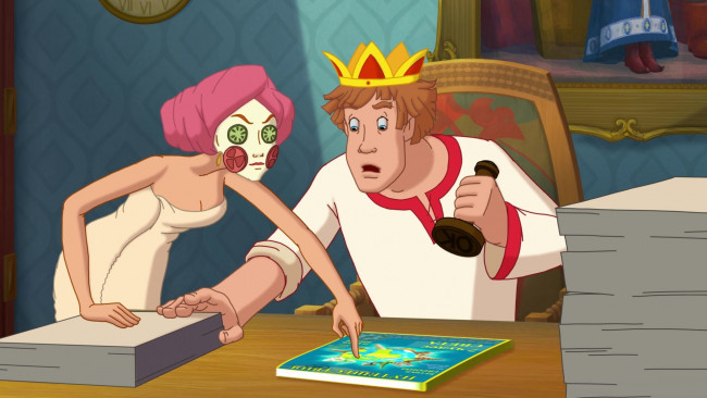 Обои картинки фото иван царевич и серый волк 3, мультфильмы, девушка, парень, печать, маска, корона