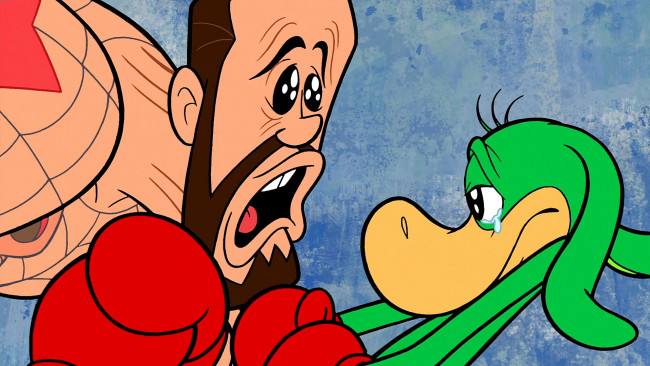 Обои картинки фото мультфильмы, the flintstones, мужчина, бокс, слезы, эмоции, перчатки, тату