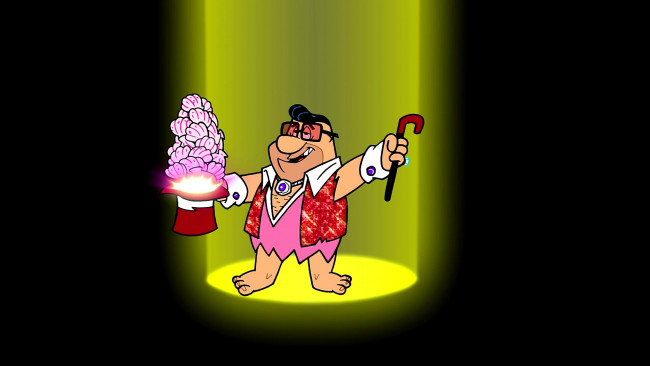 Обои картинки фото мультфильмы, the flintstones, мужчина, очки, шляпа, трость, ракушка