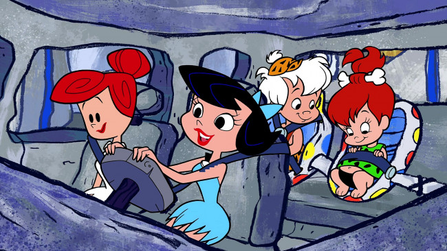 Обои картинки фото мультфильмы, the flintstones, женщина, дети, разговор