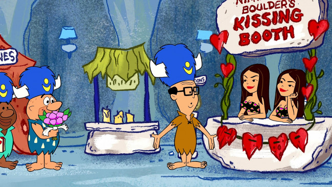 Обои картинки фото мультфильмы, the flintstones, женщина, мужчина, сердце, цветы