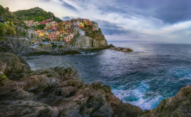 Обои картинки фото manarola, города, - панорамы, побережье