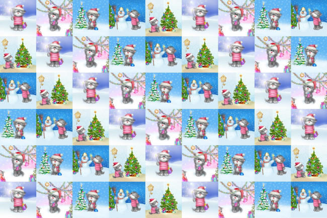 Обои картинки фото праздничные, векторная графика , новый год, кошки, елка