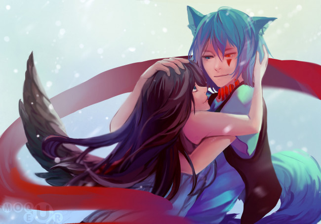 Обои картинки фото аниме, животные,  существа, пара