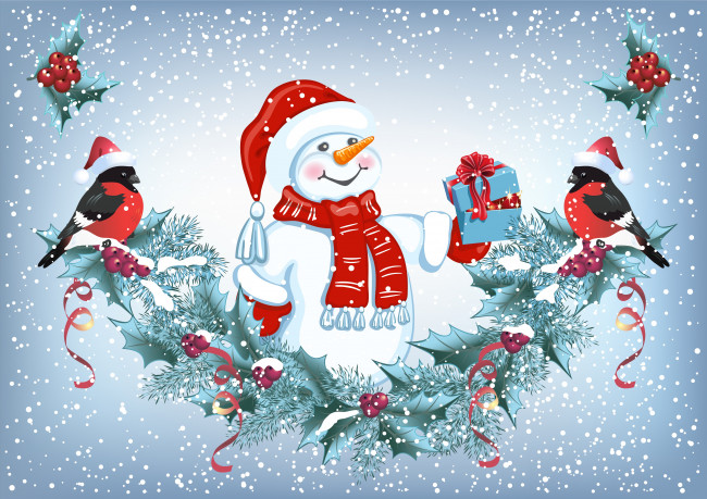 Обои картинки фото праздничные, векторная графика , новый год, елки, зима, новый, год, праздник, снег, снеговик