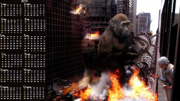 Картинка календари компьютерный+дизайн женщина небоскреб статуя огонь горилла