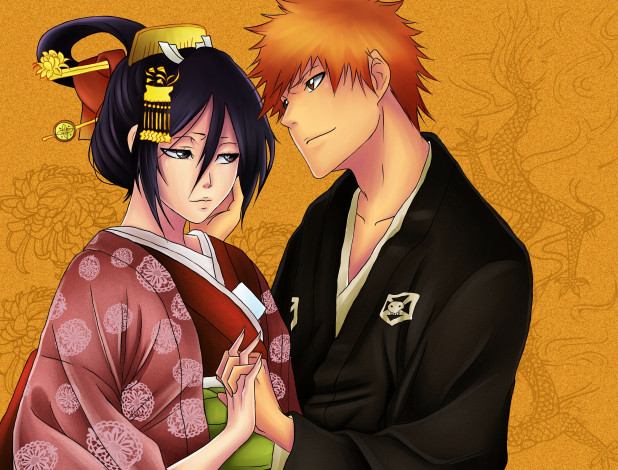 Обои картинки фото аниме, bleach, рукия, ичиго