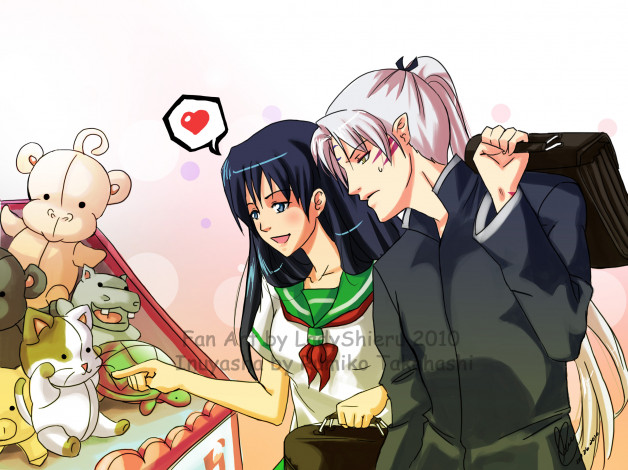 Обои картинки фото аниме, inuyasha, кагоме, сешоумару