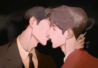 Картинка рисованное люди парни поцелуй сигарета