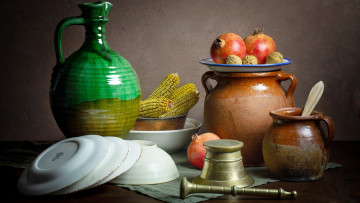 Картинка еда разное кукуруза гранат орехи