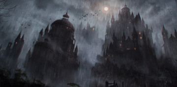 обоя фэнтези, замки, дождь