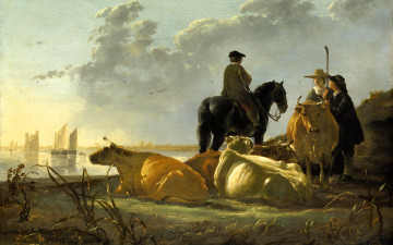 Картинка альберт+кёйп рисованное живопись всадник пастушки коровы море