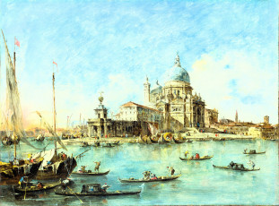 обоя рисованное, francesco guardi, венеция, дворец, лодки, море