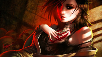 обоя фэнтези, девушки, девушка, кровь, черепа