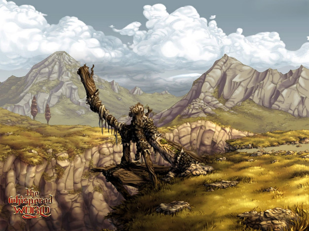 Обои картинки фото видео игры, the whispered world, скалы, луга, облака, коряга